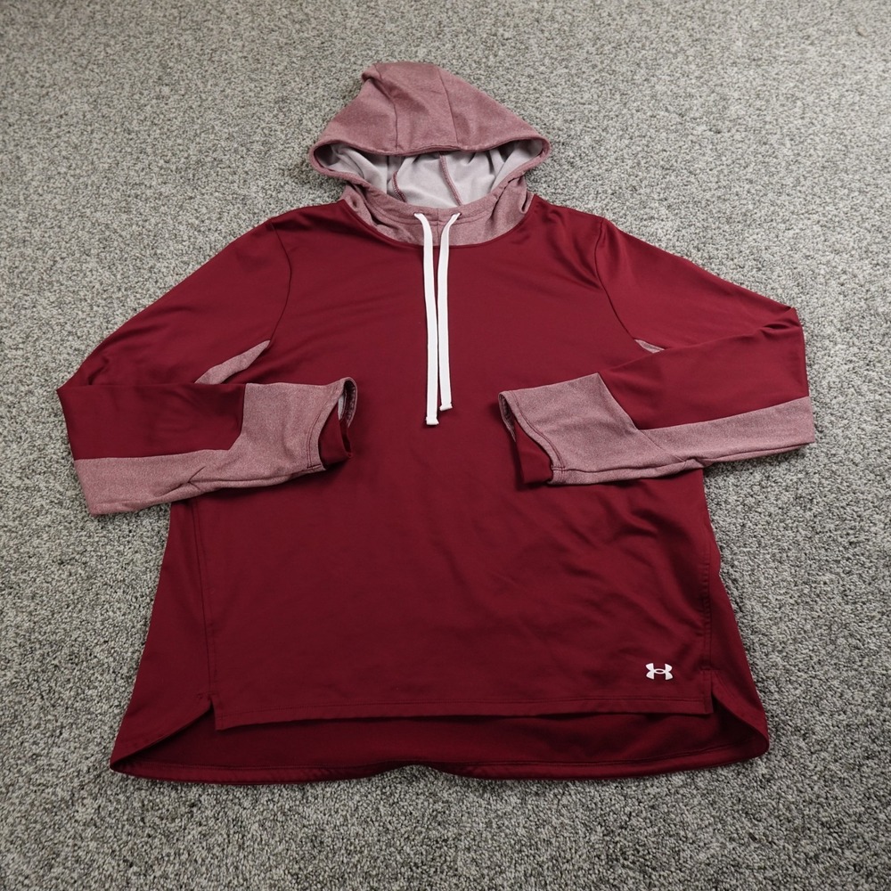 Under Armour Hoodie Womens XL Red Loose Coldgear Pullover Sweatshirt Active Gym